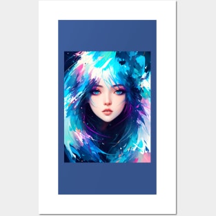 Abstract art of an anime girl, closeup view into the viewer. Posters and Art